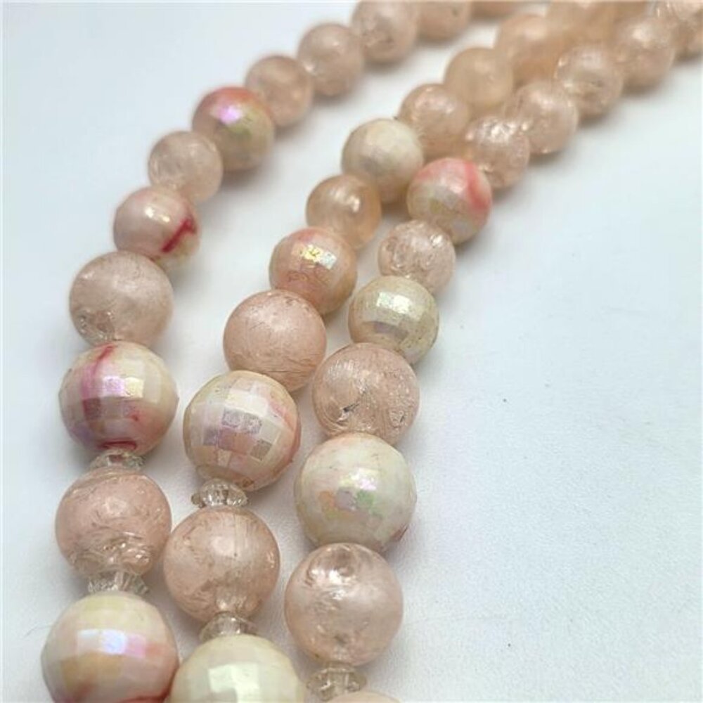 Vintage Coro Pink Lucite Bead Necklace Multi Strand Graduated AB Disco Ball 17 I - Picture 6 of 10
